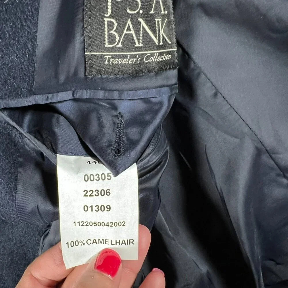 Jos A Bank Tailored Fit Traveler Collection Camel Hair Navy Blazer Jacket 44L - Picture 3 of 6